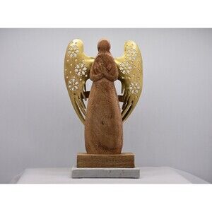 Tea Light Wooden Angel with Gold Metal Wings on Marble base